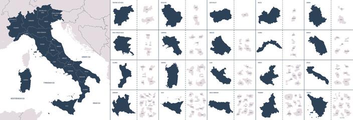 Wall Mural - Vector color detailed map of Italy with administrative divisions of the country, each region is presented separately in-highly detailed and divided into provinces