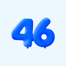 Blue 3D Number 46 Balloon Realistic 3d Helium Blue Balloons. Vector Illustration Design Party Decoration, Birthday,Anniversary,Christmas, Xmas,New Year,Holiday Sale,celebration,carnival,inflatable