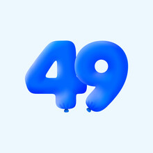 Blue 3D Number 49 Balloon Realistic 3d Helium Blue Balloons. Vector Illustration Design Party Decoration, Birthday,Anniversary,Christmas, Xmas,New Year,Holiday Sale,celebration,carnival,inflatable
