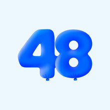 Blue 3D Number 48 Balloon Realistic 3d Helium Blue Balloons. Vector Illustration Design Party Decoration, Birthday,Anniversary,Christmas, Xmas,New Year,Holiday Sale,celebration,carnival,inflatable