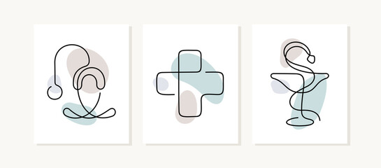 Medical posters. Continuous line vector illustration.