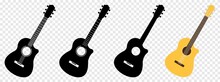 Guitar Icon Set. Black Acoustic Guitar Isolated On Transparent Background, Vector Illustration