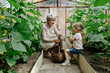 © Sergey Narevskih/Stocksy - Cheerful granny and granddaughter in glasshouse