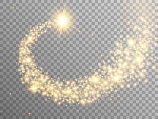 Wall Mural - gold star spiral. christmas glowing element on transparent backdrop. magic glittering star with gold