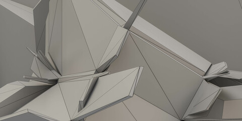 Wall Mural - abstract futuristic technology polygon background with different shades of grey 3d render illustration