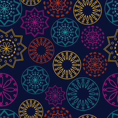 Wall Mural - Vector. Perforated bright patterns Papel Picado pattern on a colored background. Hispanic Heritage Month. Polygonal seamless pattern for web banner, poster, cover, splash, social network.