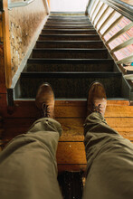 Crop Legs On Steep Staircase
