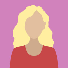 Vector illustration of a woman with blonde hair, isolated on purple background. Simple female avatar, flat cartoon style.