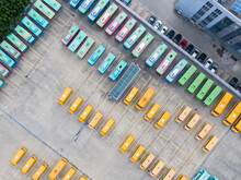 Top-down Aerial View Into A Bus Depot 