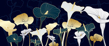 Luxury Calla Lily Flower Background  Vector. Wallpaper Design For Prints, Wall Art And Home Deco. Vector Illustration.