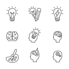 Canvas Print - Set of idea and lightbulb icon in linear style isolated on white background