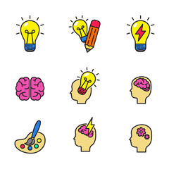Canvas Print - Set of idea icon in linear color style isolated on white background