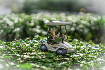 Wall Mural - golf cart on green grass