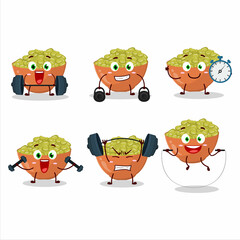 Sticker - A healthy mung beans cartoon style trying some tools on Fitness center