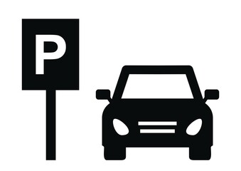 Wall Mural - conceptual road sign for passenger car parking, vehicle and traffic sign, vector black icon