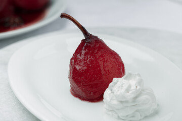 pear poached in red wine, dessert