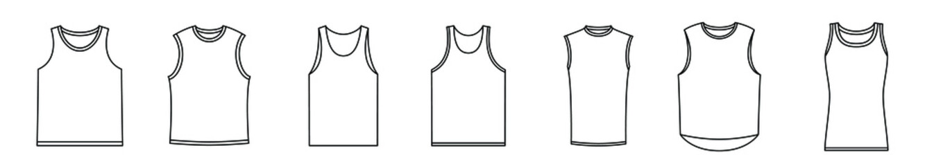 Wall Mural - sleeveless tank icon. set of men's tank template. vector illustration. black linear sleeveless shirt