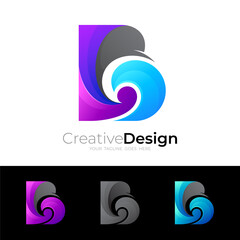 B logo and wave design colorful, ocean icon template