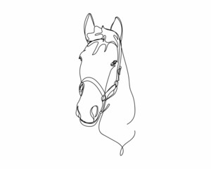 Continuous one line drawing of logo horse icon animal concept  in silhouette on a white background. Linear stylized.