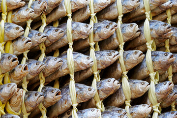 Wall Mural - Dried fish on display in a traditional market 