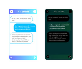 Wall Mural - chat bot window. dark and light mode. user interface of application with online dialogue. conversati