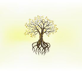 Wall Mural - gold tree, golden tree and roots