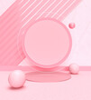 pink background with pink circle and balls. monochrome 3d render for product presentation