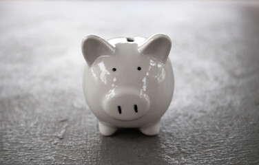 Piggy bank over gray background with copy space. Money saving concept