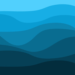  Abstract illustration of colorful ocean with wavy lines decoration in shades of blue color