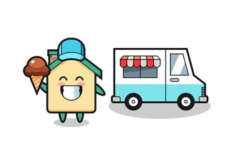 Sticker - Mascot cartoon of house with ice cream truck