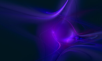 Wall Mural - Abstract artistic and fantastic blue violet substance, curves, lines and dancing lights in abyss of darkness. Fiery 3d digital illustration. Great as background, cover, print, wallpaper or poster.