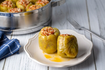 Wall Mural - Traditional Turkish foods; Stuffed pepper (Turkish name; biber dolmasi)