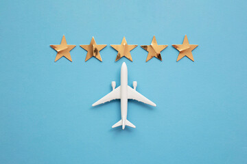 Airplane vacation travel 5 star rating passenger experience background