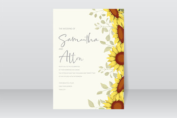 Wall Mural - Beautiful sunflower wedding invitation card template