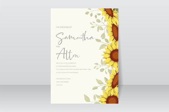 Beautiful sunflower wedding invitation card template