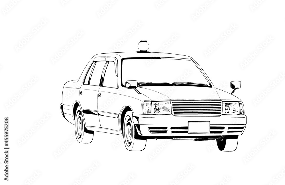 漫画風ペン画イラスト 車_タクシー Stock Illustration | Adobe