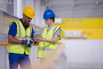 Supervisor and worker in steel factory