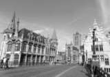 Fototapeta Londyn - Monochrome Image of St Michael’s Bridge in the Heart of Historic Center of Ghent, Belgium