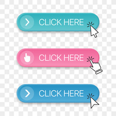 Fototapete - Click here button icon collection with different clicking hand cursor
