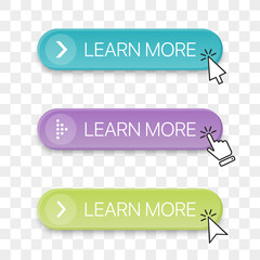 Leinwandbilder - Learn more button icon collection with different clicking hand cursor