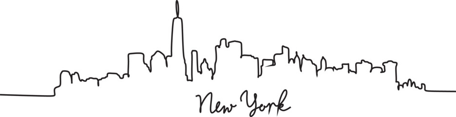 Wall Mural - One line style New York skyline. Simple modern minimalist style vector. New York city silhouette one line drawing on white background. Welcome to USA