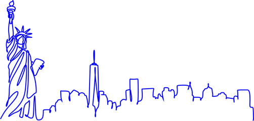 Wall Mural - One line style New York skyline. Simple modern minimalist style vector. New York city silhouette one line drawing on white background. Welcome to USA