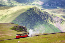 Mountain Railway, Snowdonia, North Wales. The Steam Train Runs From The Town Of LLanberis In The Valley To The Summit Of Mount Snowden.