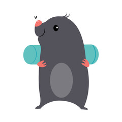 Canvas Print - Cute Grey Mole as Forest Animal Walking with Backpack Vector Illustration