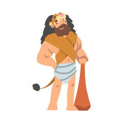 Poster - Bearded Gladiator Holding Bludgeon as Greek or Hellene Character Vector Illustration