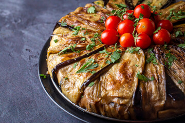 Wall Mural - Traditional delicious Turkish food, meat eggplant dish (Turkish name; patlican kapama)