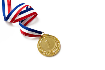 Wall Mural - Gold medal. Champion trophy award and ribbon. Prize in sport for winner isolated on white background