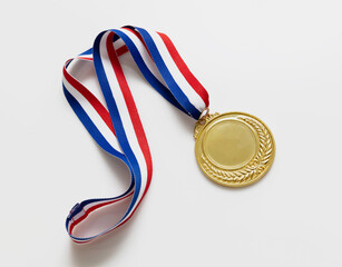 Wall Mural - Gold medal. Champion trophy award and ribbon. Prize in sport for