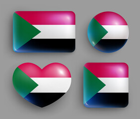Wall Mural - set of glossy buttons with sudan country flag. eastern africa country national flag, shiny geometric