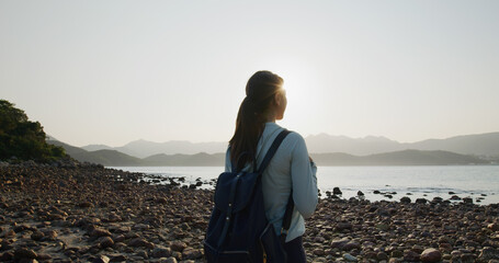 Canvas Print - Woman go sharp island in Hong Kong